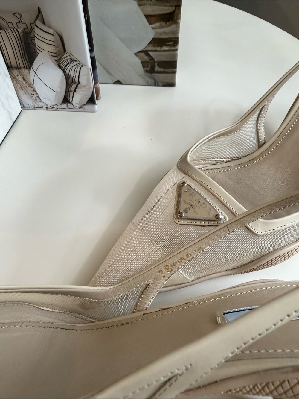 Prada Cream Pointed-Toe Slingback Pumps - Picture 7 of 8